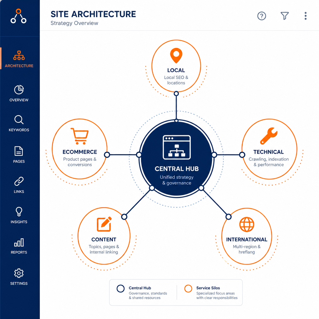 Ejemplo de mapa de arquitectura SEO por silos y especialidades
