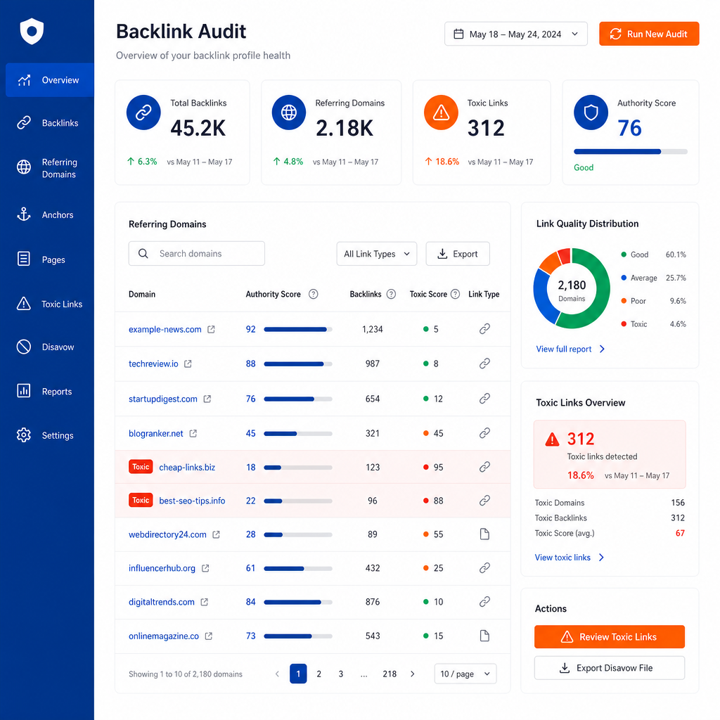 Ejemplo de auditoría de perfil de backlinks y referring domains