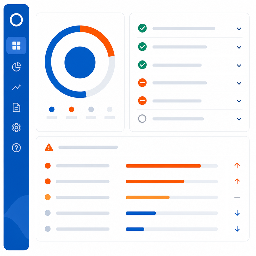 Ejemplo ilustrativo de panel de auditoría SEO con puntuación y checklist de hallazgos