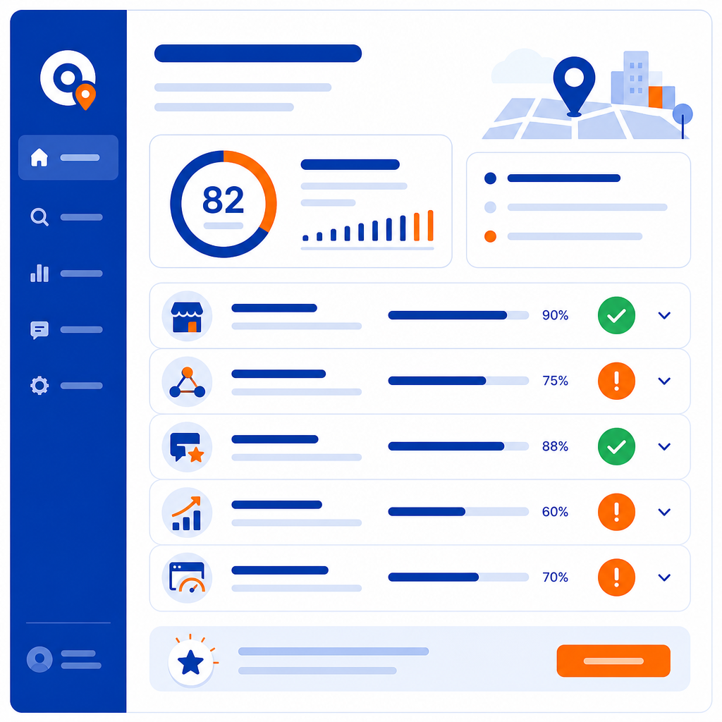 Ejemplo ilustrativo de checklist de auditoría SEO Local con indicadores de estado