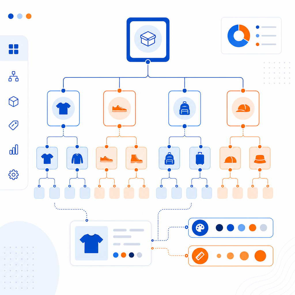 Ejemplo ilustrativo de arquitectura de categorías y atributos en WooCommerce