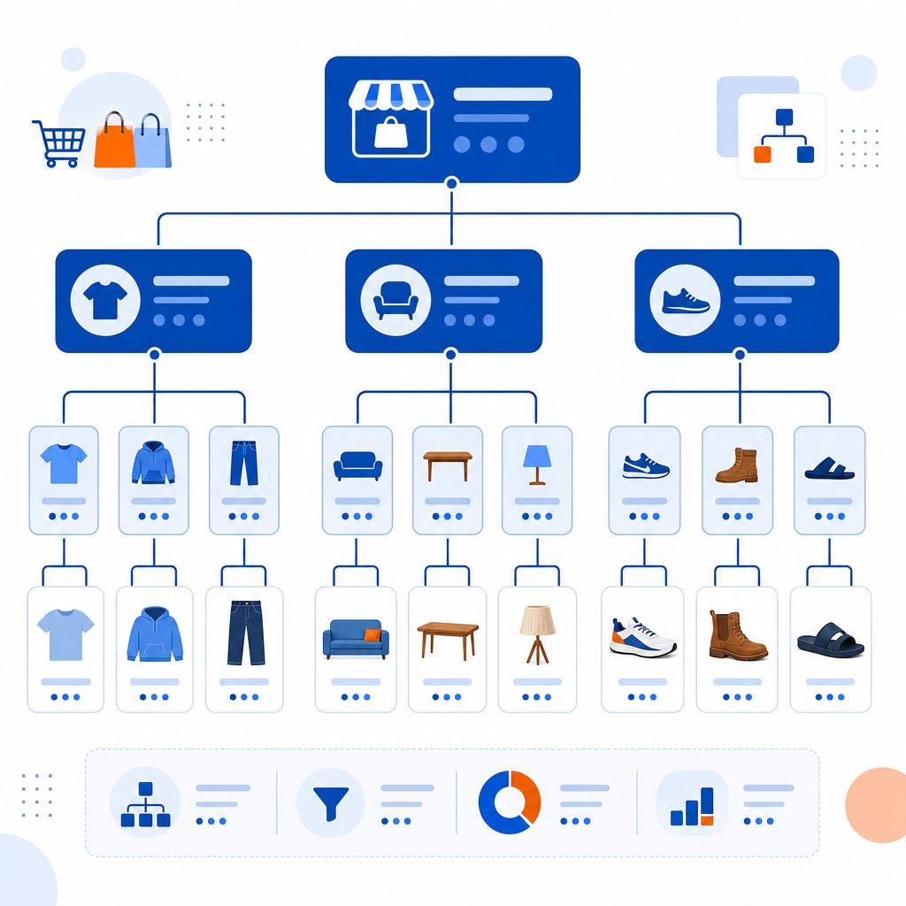 Ejemplo ilustrativo de arquitectura de colecciones en Shopify