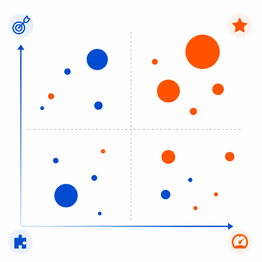 Ejemplo ilustrativo de matriz de priorización de oportunidades de keyword research