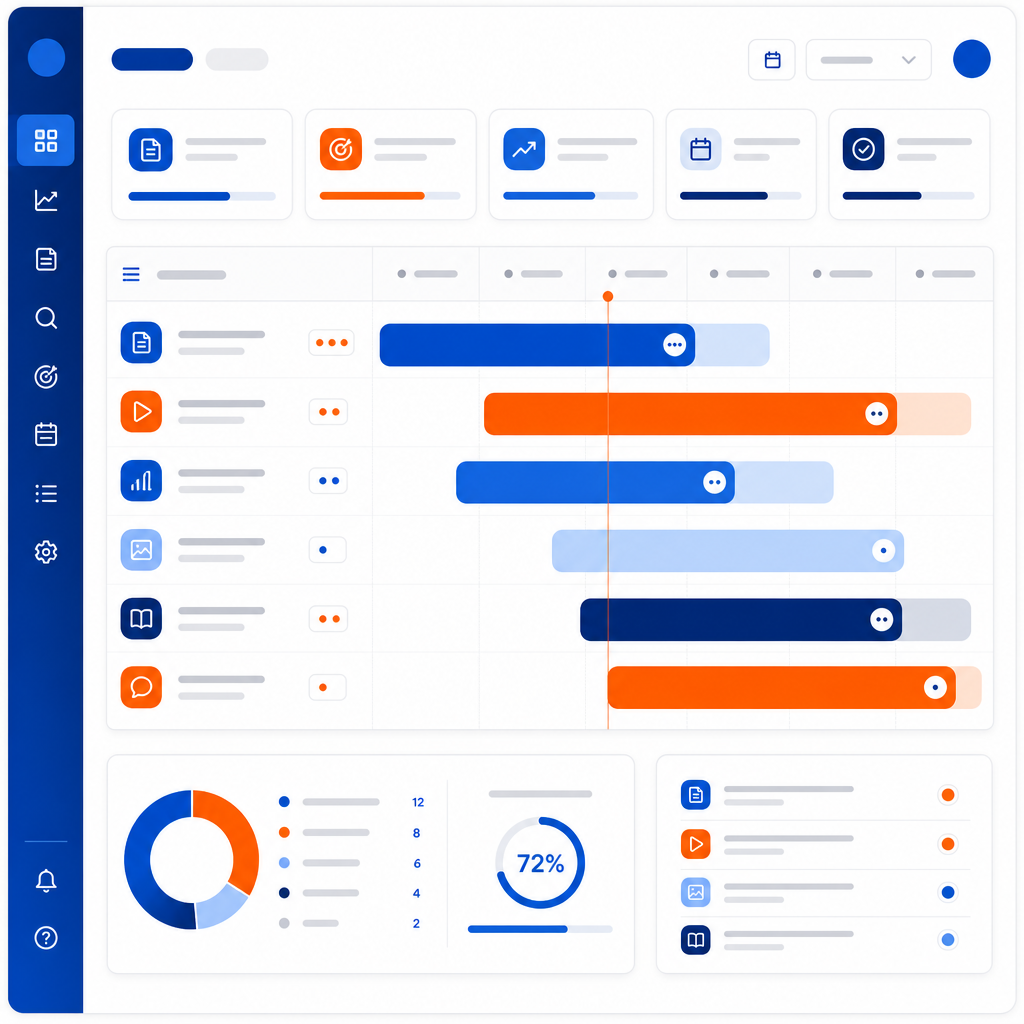 Ejemplo ilustrativo de roadmap y calendario editorial priorizado para una estrategia de contenidos SEO