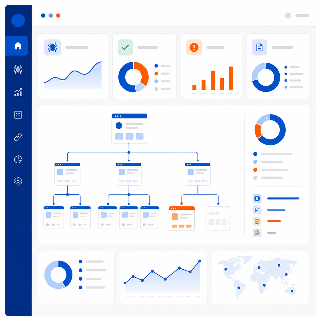 Ejemplo ilustrativo de estadísticas de rastreo y estructura de sitemap