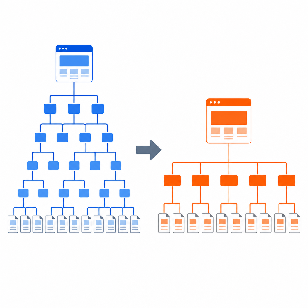 Ejemplo ilustrativo de comparativa de profundidad de clics antes y después de la corrección