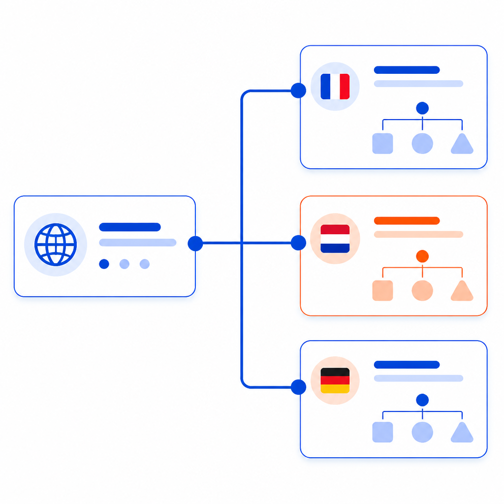 Ejemplo ilustrativo de esquema de arquitectura de dominio para SEO multipaís