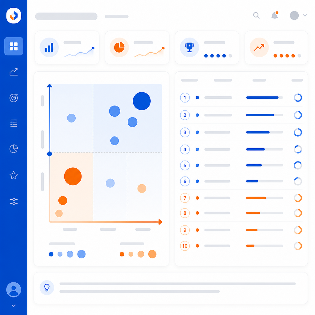 Ejemplo ilustrativo de panel de priorización de mercados para keyword research internacional